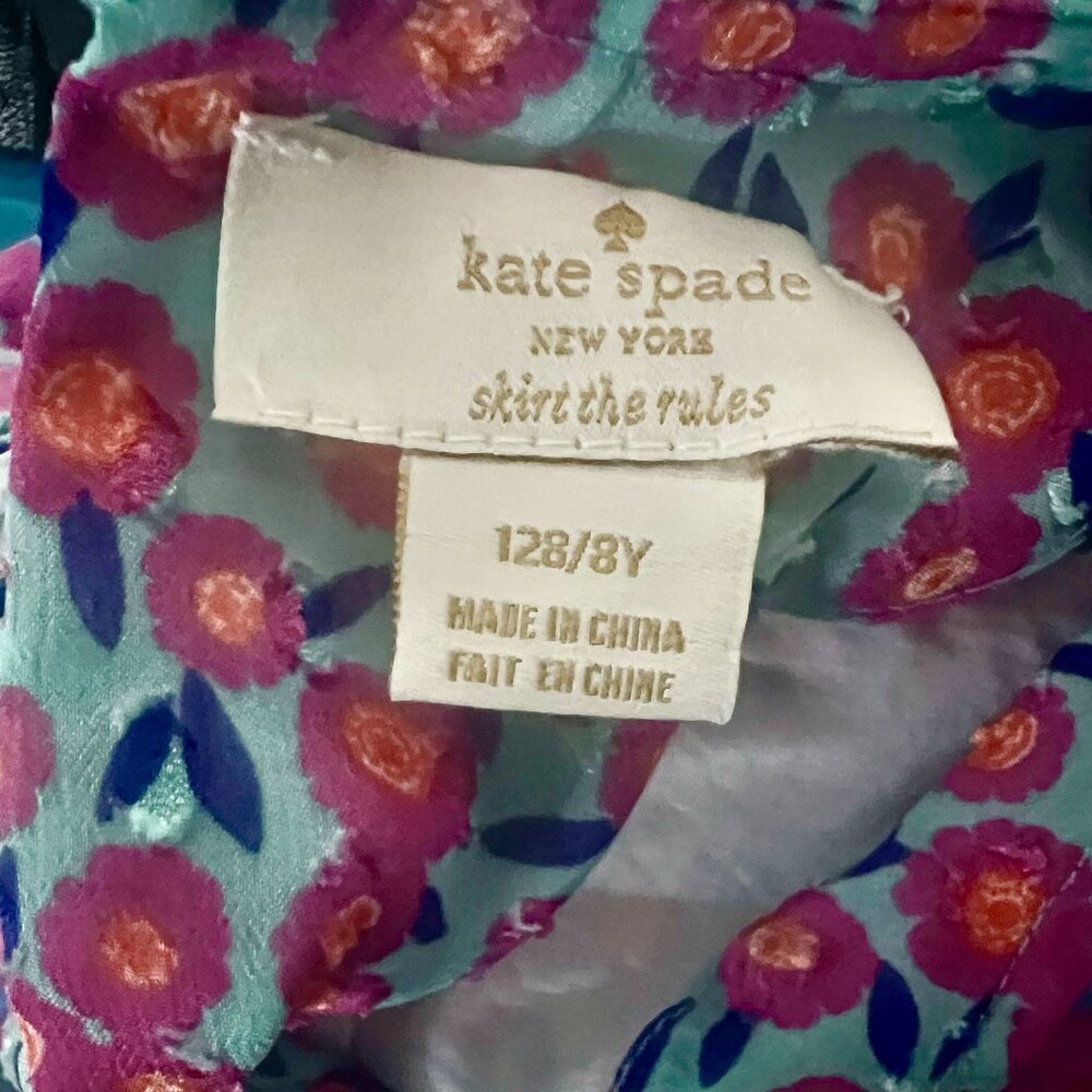 Kate Spade New York Girls Floral Swiss Dot Dress A Line Tiered Trapeze Size 8Y - Picture 6 of 9